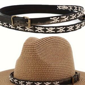 New faux leather brown and White Leather hat Band with buckle adjustable